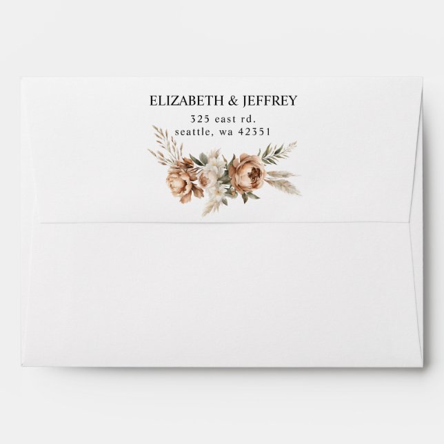 Rustic Terracotta Pampas Boho Floral Fall Wedding Envelope (Back (Top Flap))