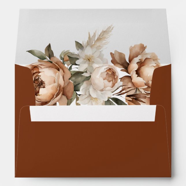 Rustic Terracotta Pampas Boho Floral Fall Wedding Envelope (Back (Bottom))