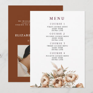 Rustic Terracotta Pampas Boho Floral Fall Wedding Menu