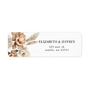 Rustic Terracotta Pampas Boho Floral Fall Wedding Return Address Label