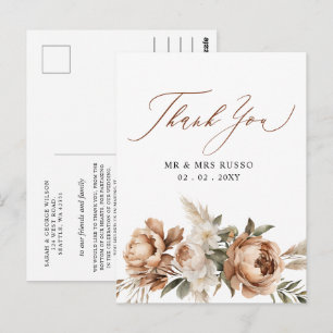 Rustic Terracotta Pampas Boho Floral Thank You Postcard