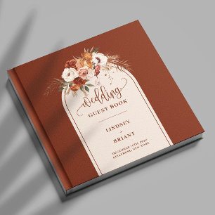 Rustic Terracotta Pampas Grass Boho Arch Wedding Guest Book
