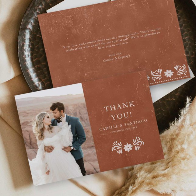 Rustic Terracotta Photo Thank you Card (Rustic Terracotta Wedding Photo Thank you card)