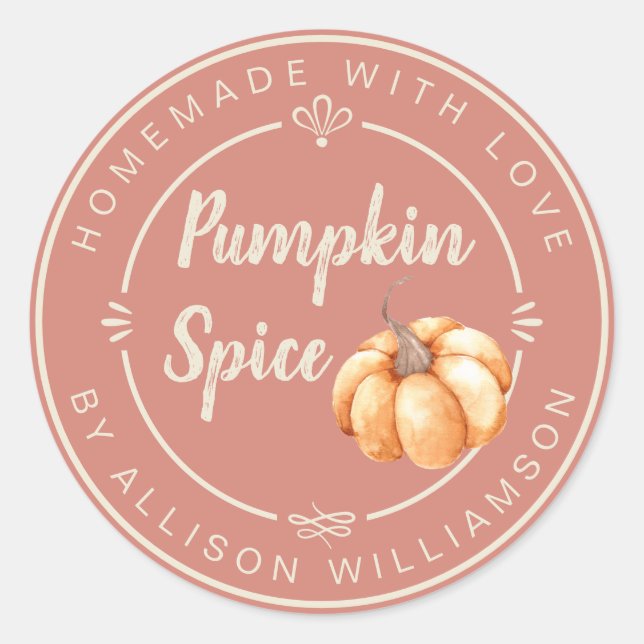 Rustic Terracotta Pumpkin Spice Homemade Classic Round Sticker (Front)