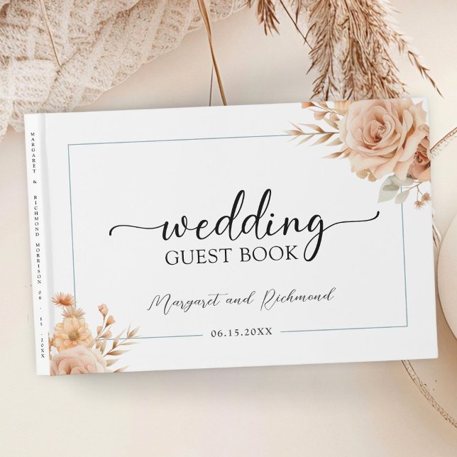 Rustic Terracotta Rose Floral Wedding Guest Book (Creator Uploaded)