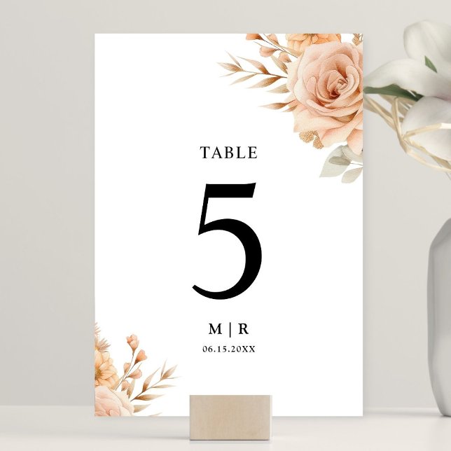 Rustic Terracotta Rose Floral Wedding Table Number (Creator Uploaded)