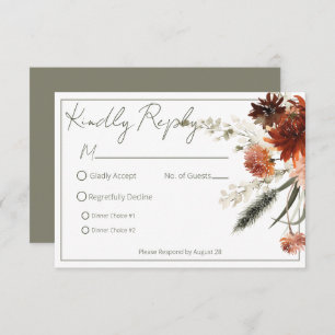Rustic Terracotta Rust Flowers Wedding RSVP Card