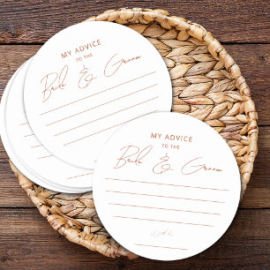 Rustic Terracotta Script Advice Bride Groom Favour Round Paper Coaster