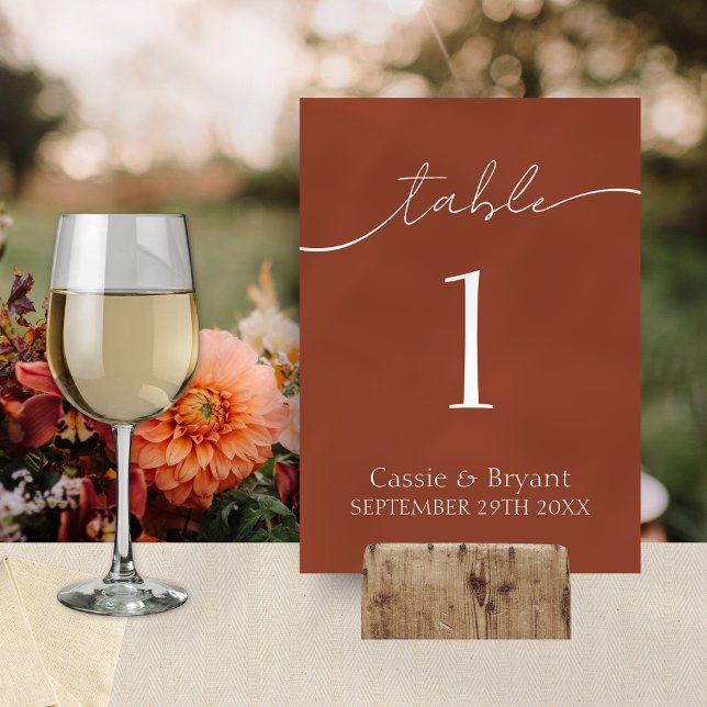 Rustic Terracotta Script Wedding Table Number (Rustic Terracotta Wedding Table Signs)