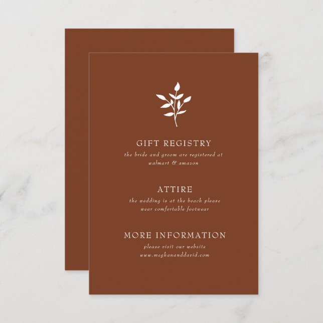 Rustic Terracotta Simple Modern Botanical Wedding Enclosure Card (Front/Back)