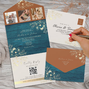 Rustic Terracotta Teal Fall Wedding  All In One Invitation