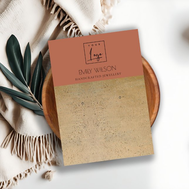 RUSTIC TERRACOTTA TEXTURE LOGO EARRING DISPLAY BUSINESS CARD (Creator Uploaded)