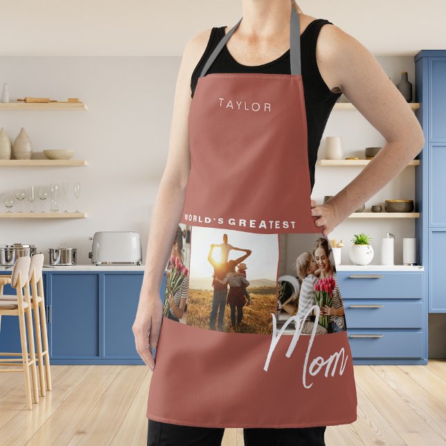 Rustic Terracotta Three Photo Cooking Apron (Creator Uploaded)