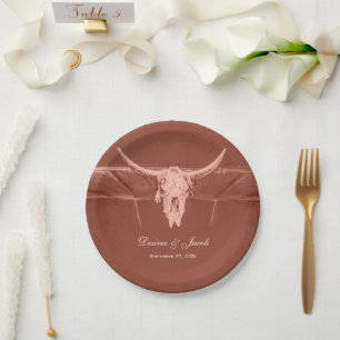 Rustic Terracotta Western Cow Skull Paper Plate