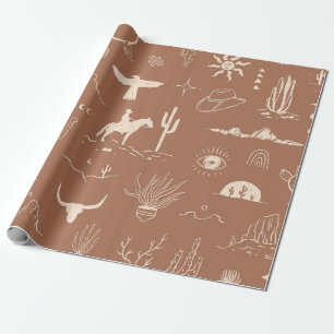 Rustic Terracotta Western Cowboy Boho Sketch Wrapping Paper