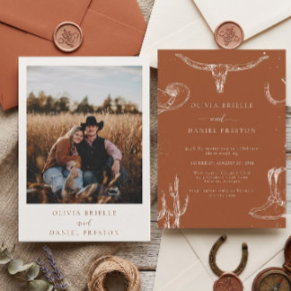 Rustic Terracotta Western Cowboy Photo Wedding Invitation