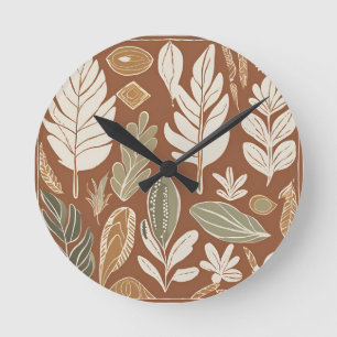Rustic Terracotta Wildflower Boho Eclectic Design Round Clock
