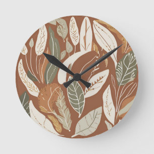 Rustic Terracotta Wildflower Boho Eclectic Design Round Clock