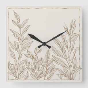 Rustic Terracotta Wildflower Boho Eclectic Design Square Wall Clock