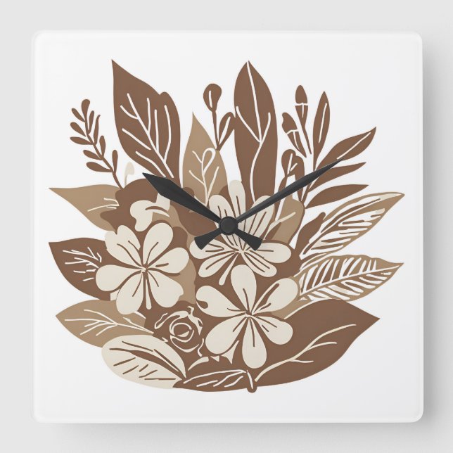 Rustic Terracotta Wildflower Boho Eclectic Design Square Wall Clock (Front)