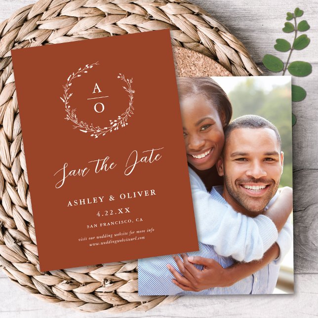 Rustic Terracotta Wildflower + Photo Save The Date Invitation (Creator Uploaded)