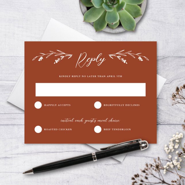 Rustic Terracotta Wildflower Wedding RSVP Card (Creator Uploaded)