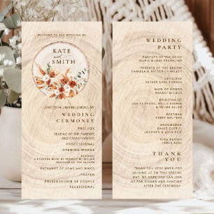 Rustic Terracotta Wood Cut Wedding Program