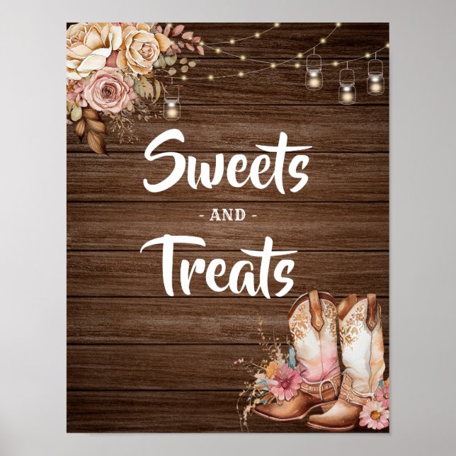 Rustic Texas Boots Cowgirl Birthday Sweets Treats Poster (Front)