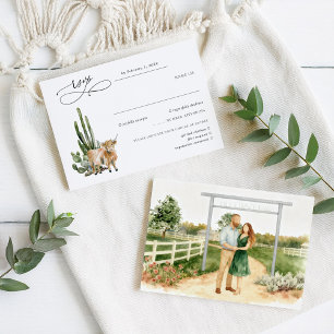 Rustic Texas Cactus & Cow Wedding RSVP Card