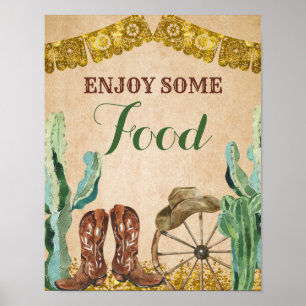Rustic Texas Cowboy Birthday Enjoy Some Food Sign