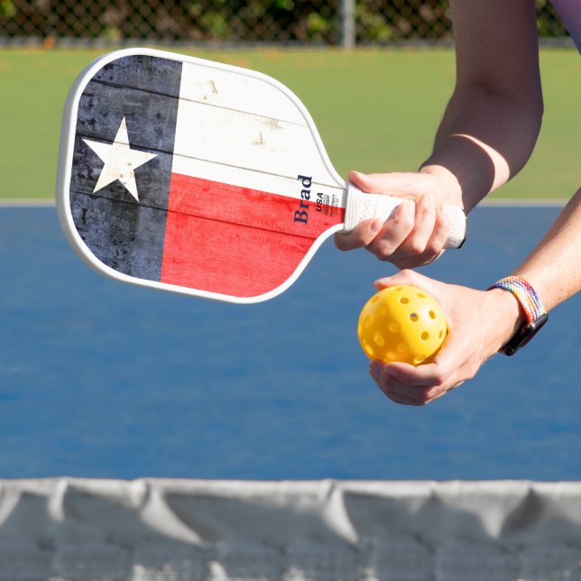 Rustic Texas Flag Personalised Pickleball Paddle (Insitu)