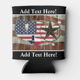 Rustic Texas Lone Star Texas Long Horn Can Cooler