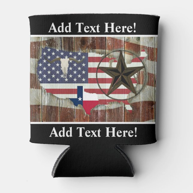 Rustic Texas Lone Star Texas Long Horn Can Cooler (Front)