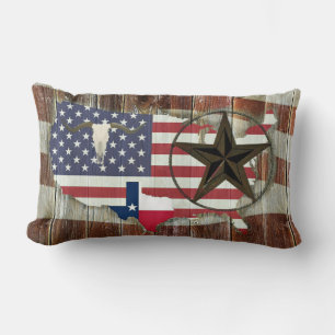 Rustic Texas Lone Star Texas Long Horn Lumbar Cushion