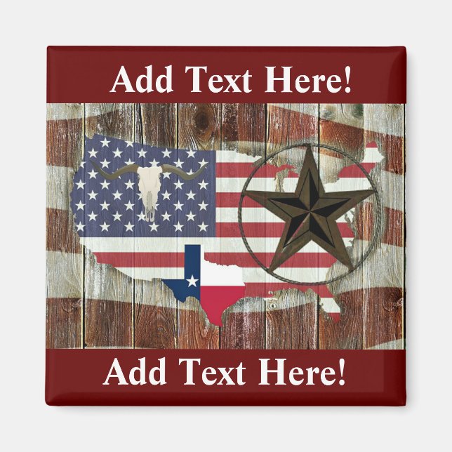 Rustic Texas Lone Star Texas Long Horn Magnet (Front)