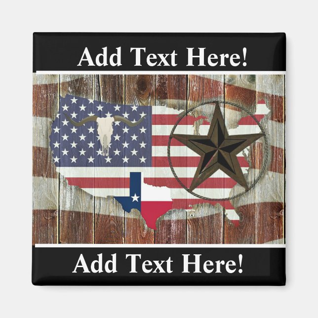 Rustic Texas Lone Star Texas Long Horn Magnet (Front)