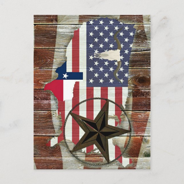 Rustic Texas Lone Star Texas Long Horn Postcard (Front)