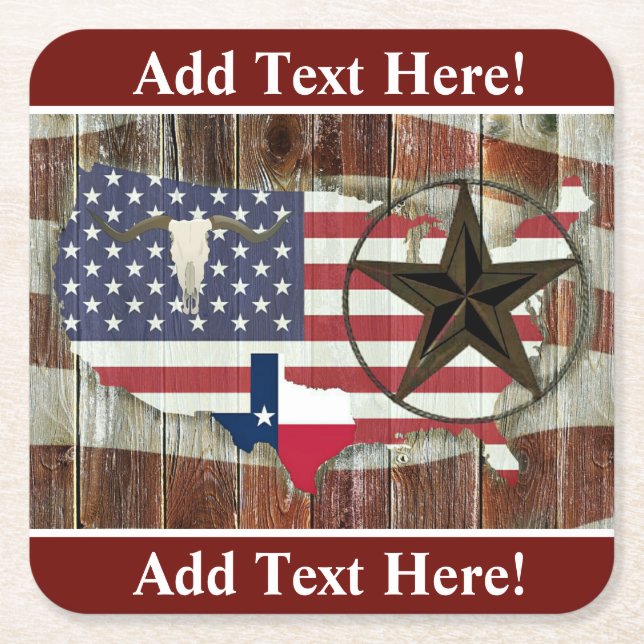 Rustic Texas Lone Star Texas Long Horn Square Pape Paper Coaster (Front)