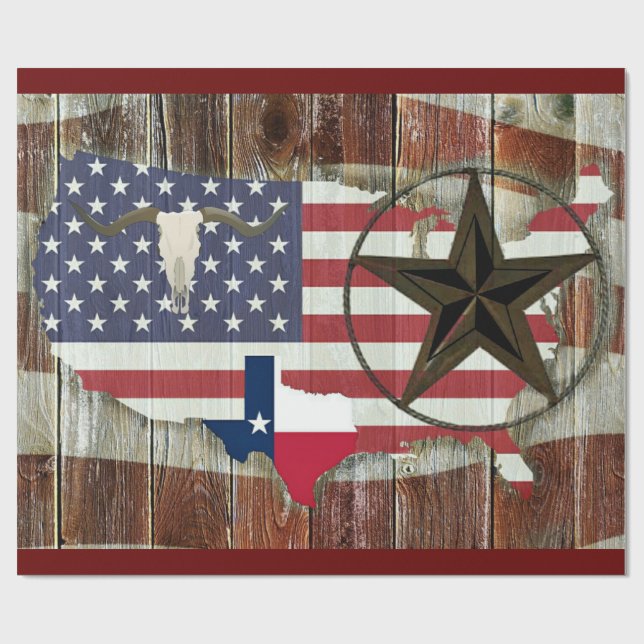 Rustic Texas Lone Star Texas Long Horn Wrapping Paper (Flat)