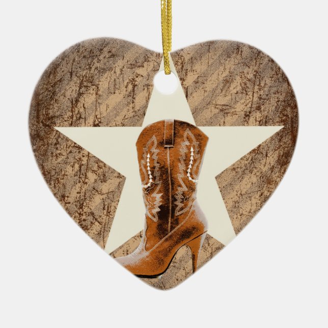 rustic texas lone star western country cowgirl ceramic ornament (Front)