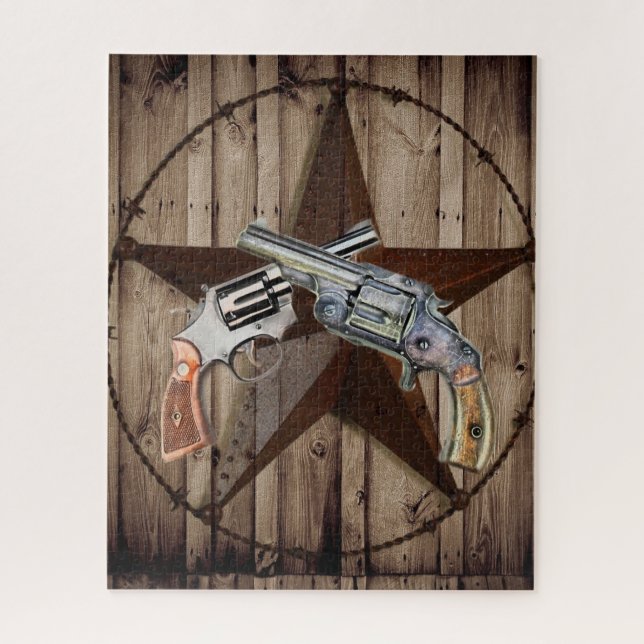rustic texas star cowboy pistols western country jigsaw puzzle (Vertical)