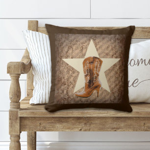 Rustic Texas Star Western Country Cowgirl Boot Cushion