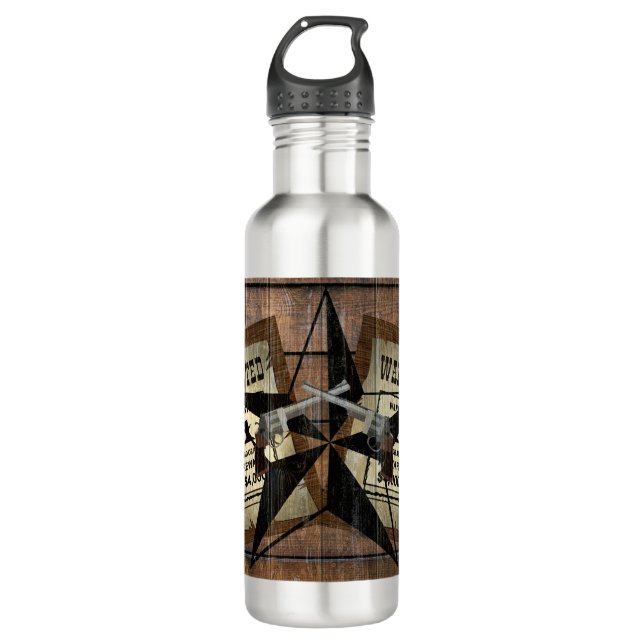 Rustic Texas Star Western Dual Pistols Wanted Sign 710 Ml Water Bottle (Front)