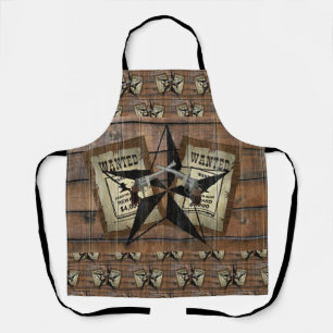 Rustic Texas Star Western Dual Pistols Wanted Sign Apron