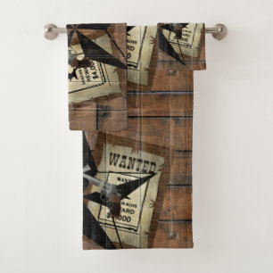 Rustic Texas Star Western Dual Pistols Wanted Sign Bath Towel Set