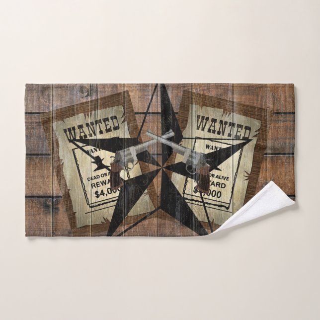 Rustic Texas Star Western Dual Pistols Wanted Sign Hand Towel (Hand Towel)