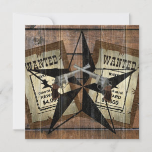 Rustic Texas Star Western Dual Pistols Wanted Sign Invitation