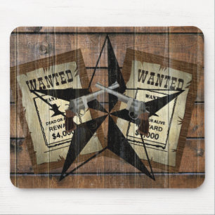 Rustic Texas Star Western Dual Pistols Wanted Sign Mouse Pad