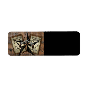 Rustic Texas Star Western Dual Pistols Wanted Sign Return Address Label