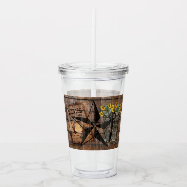 Rustic Texas Star Western Pistol Cowboy Boots Acrylic Tumbler (Front)